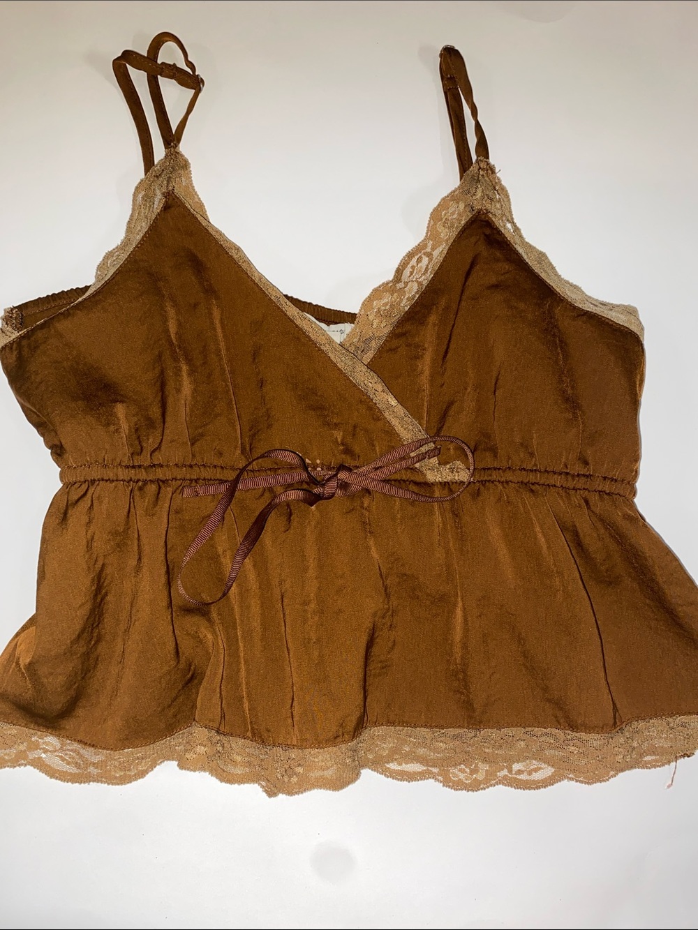 American Eagle Outfitters Brown Satin Lace-Trim Cami